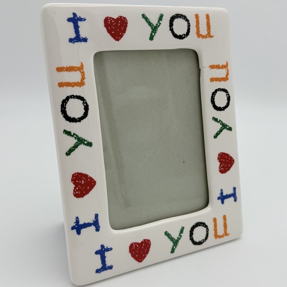 Vintage 90's I Love You Heart Ceramic Picture Frame 3x5 Retro Decor Crayon *Flaw